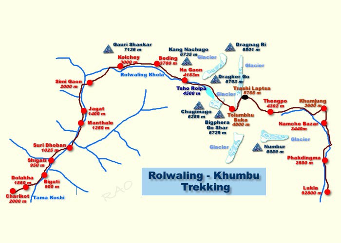 rolwaling valley trek map